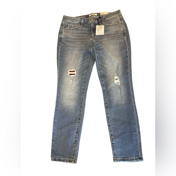 Sonoma Ankle Skinny Jeans Mid Rise Womens Size 10 New With Tags Distressed Plaid - Picture 1 of 12